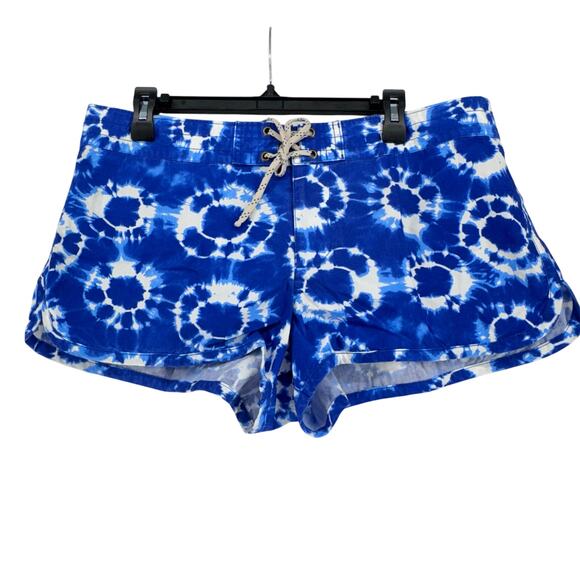J.Crew Blue White Tie Dye Cotton Blend Drawstring Casual Shorts Size 12 - Picture 1 of 6